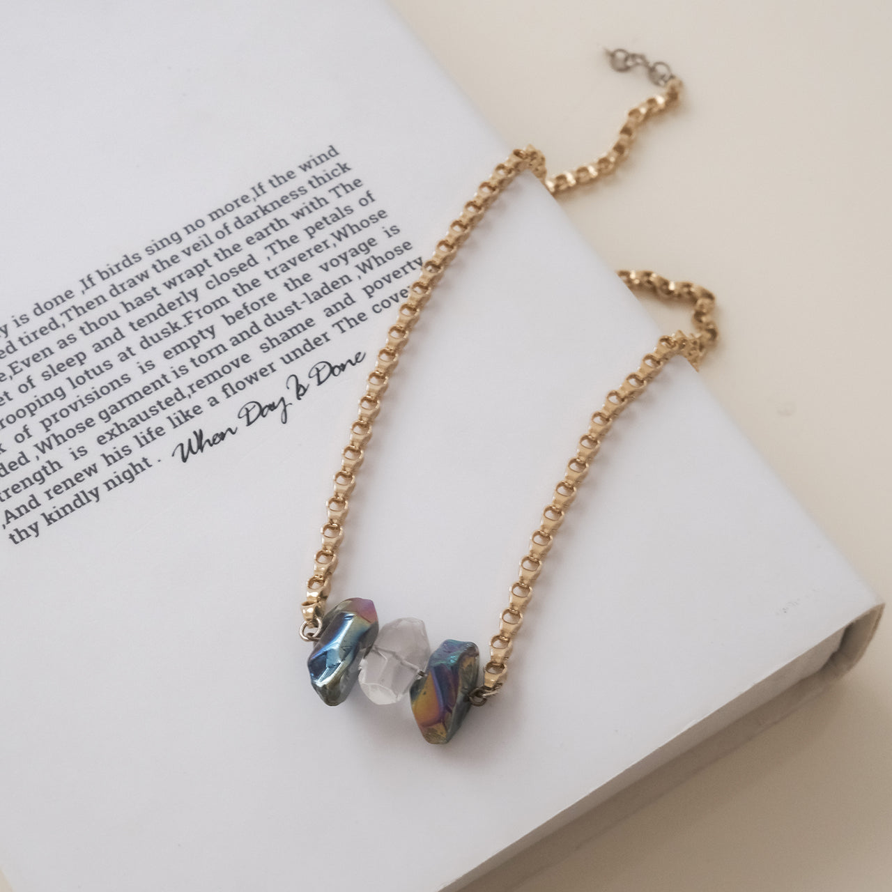 Titanium Aura Quartz Gold Necklace