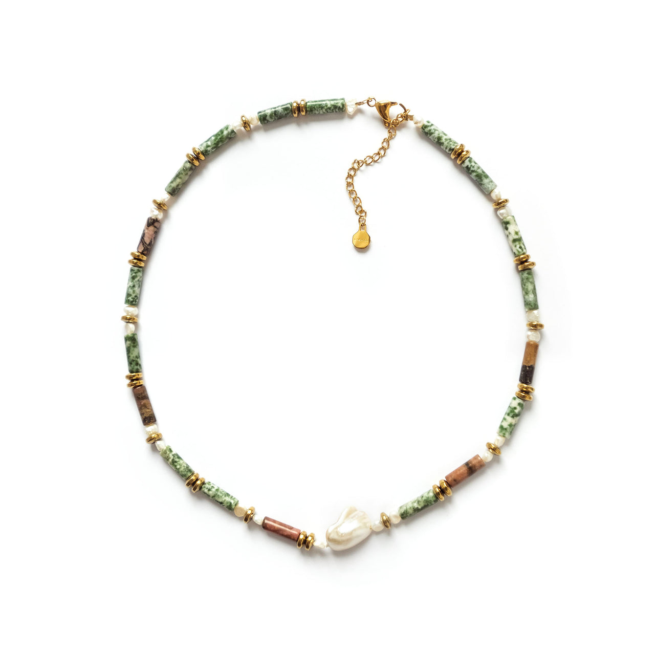Green Spot Jasper Pearl Necklace