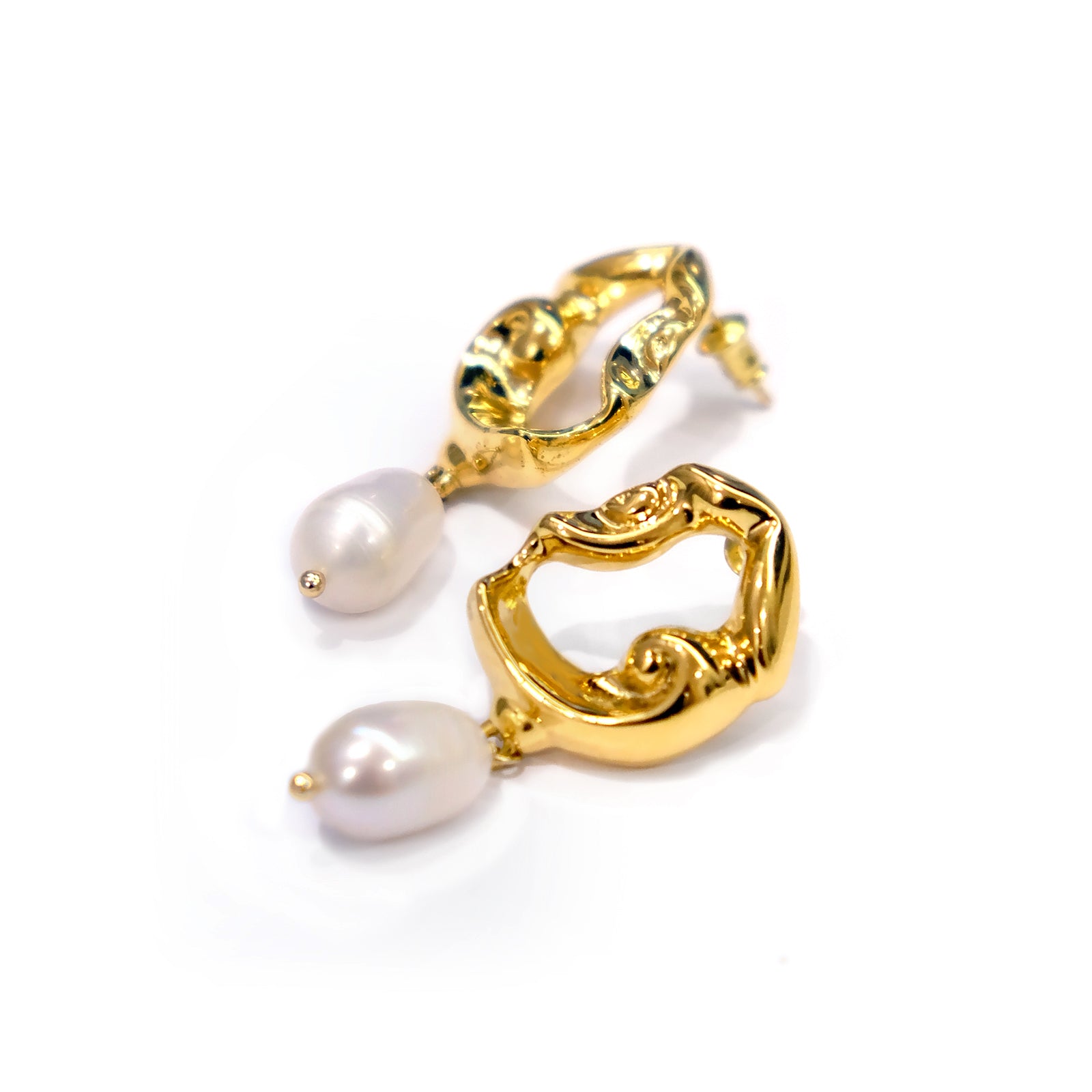 Abstract Gold Pearl Earrings - AELV.CO