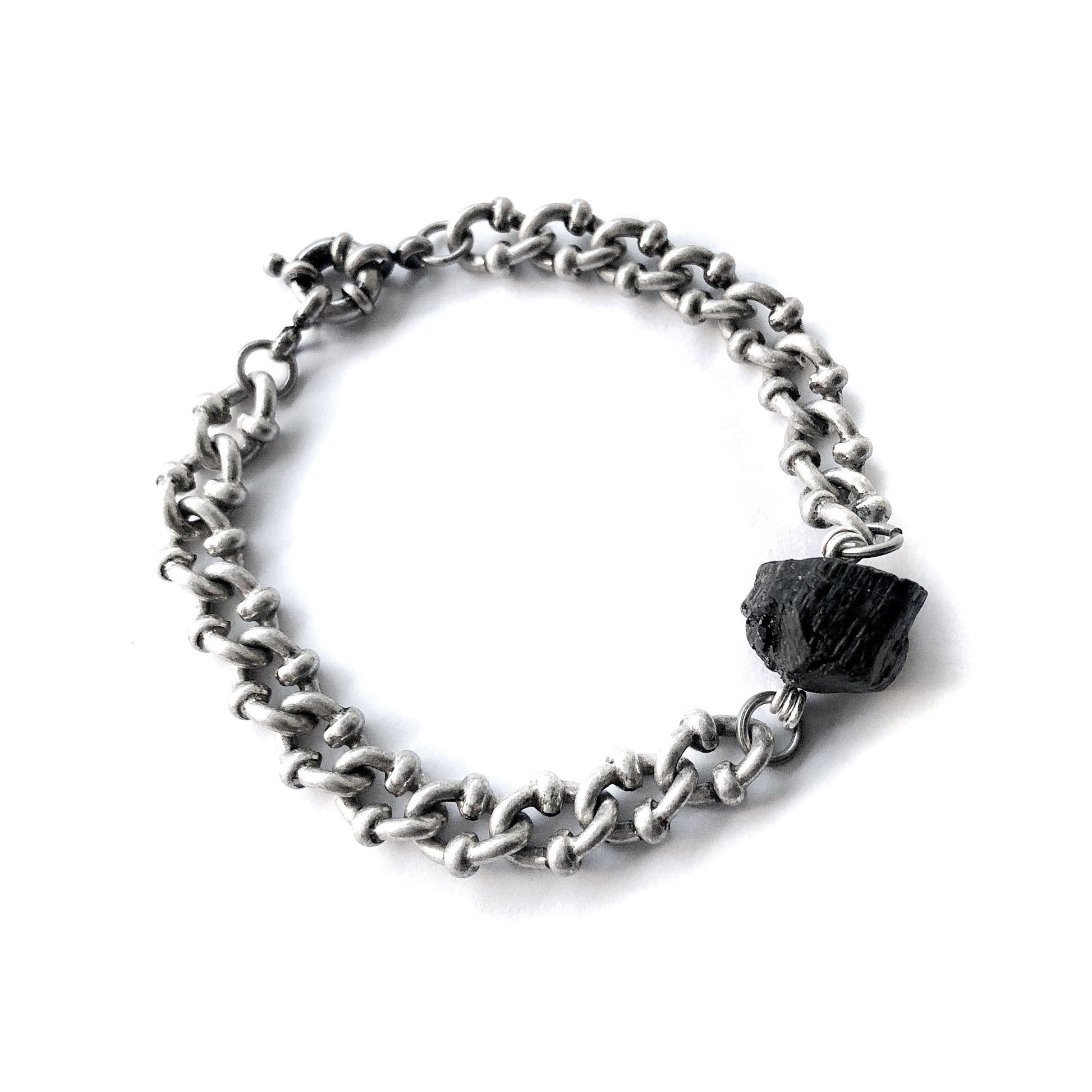 Black Tourmaline Dark Silver Bracelet - Chainless Brain