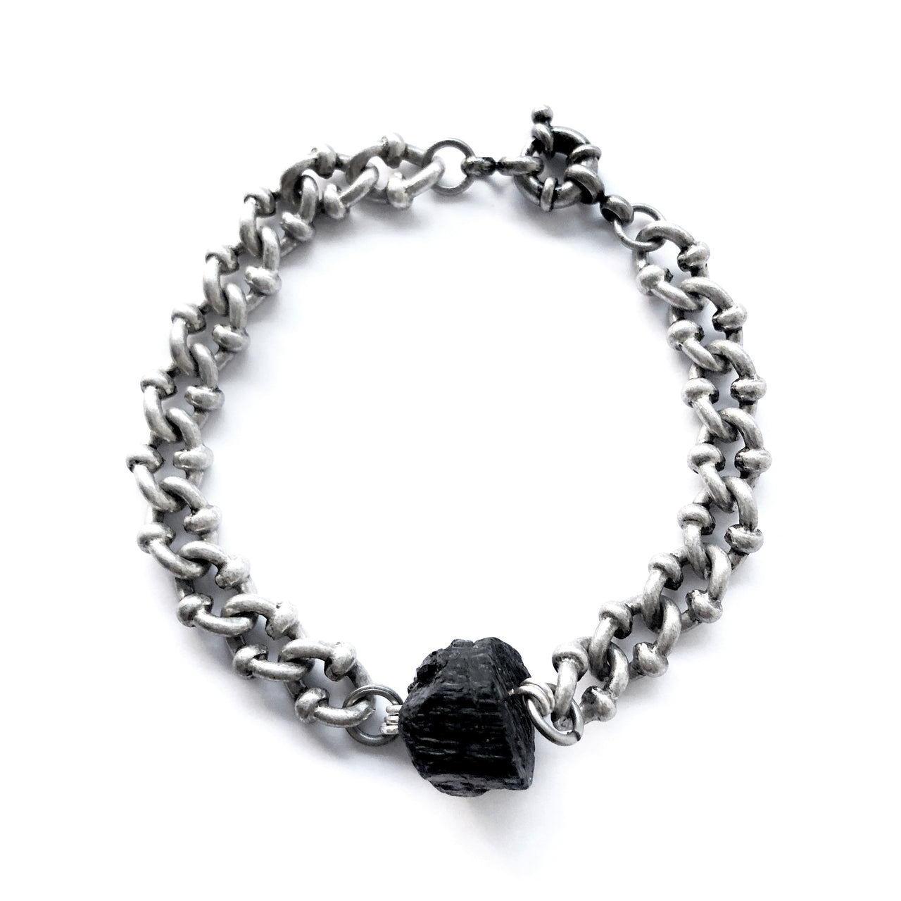 Black Tourmaline Dark Silver Bracelet - Chainless Brain