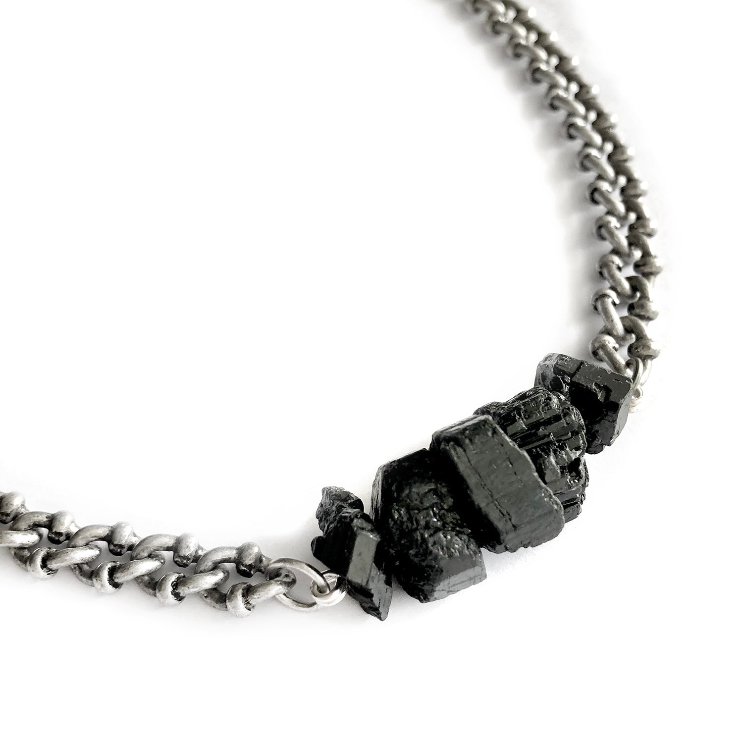 Black Tourmaline Dark Silver Necklace - Chainless Brain