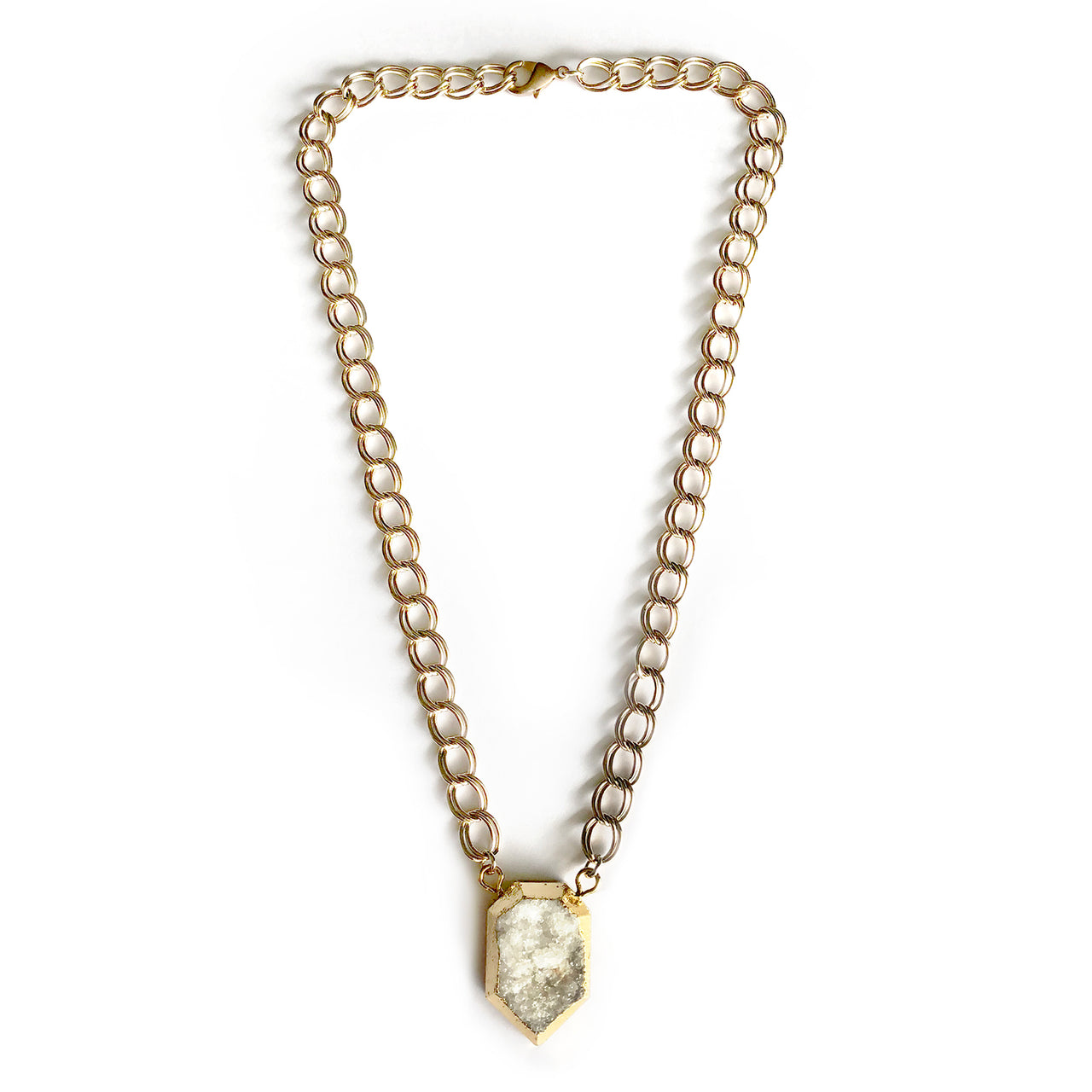 Clear Quartz Gold Statement Necklace - Chainless Brain