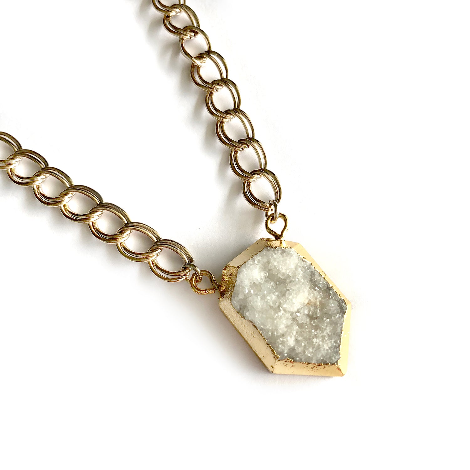 Clear Quartz Gold Statement Necklace - Chainless Brain