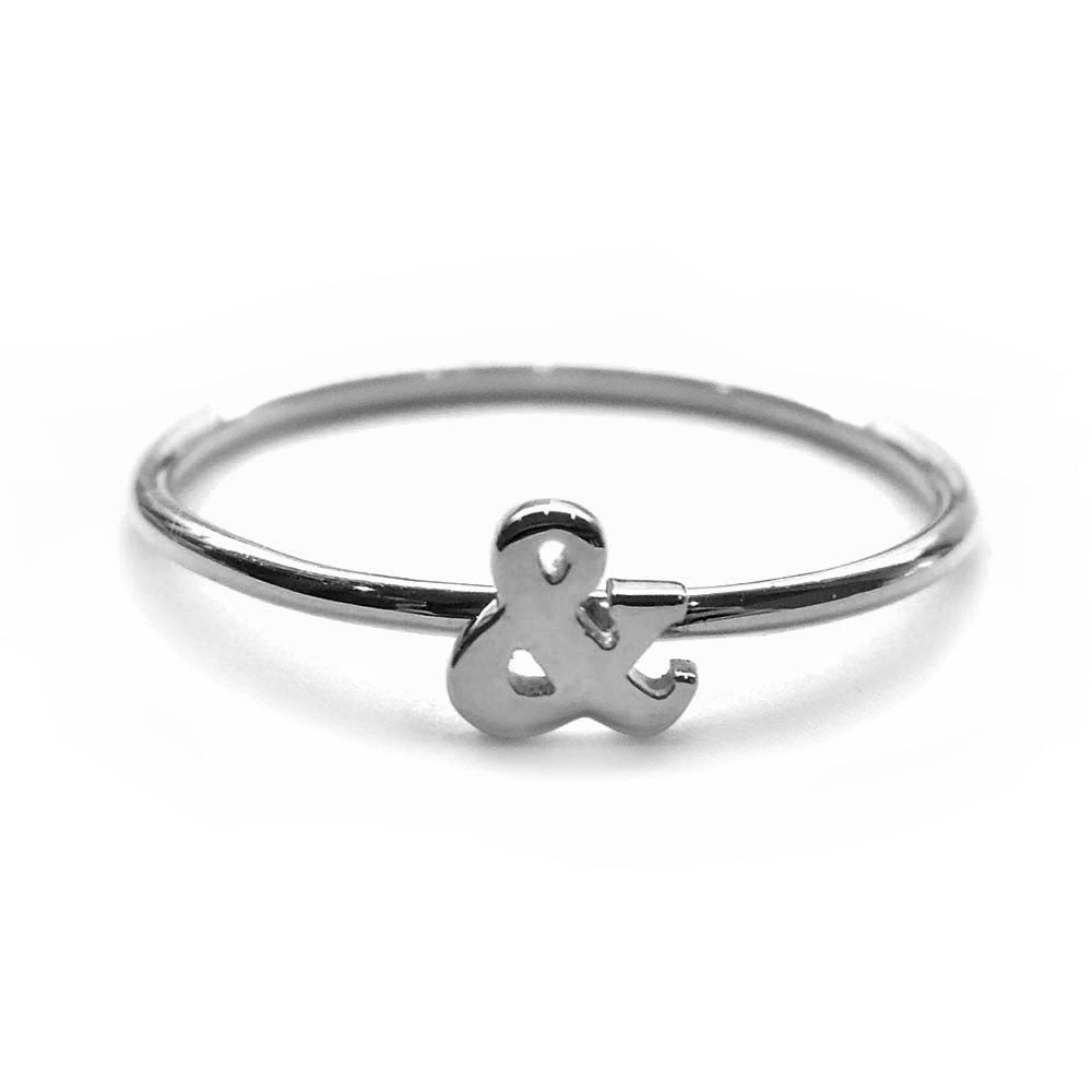 Alphabet Ring N - Z, & (Black Silver) - Chainless Brain