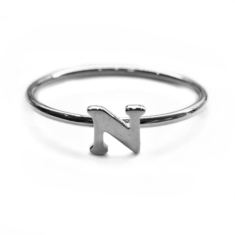 Alphabet Ring N - Z, & (Black Silver) - Chainless Brain