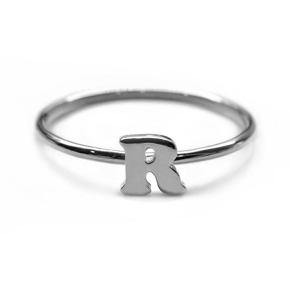 Alphabet Ring N - Z, & (Black Silver) - Chainless Brain