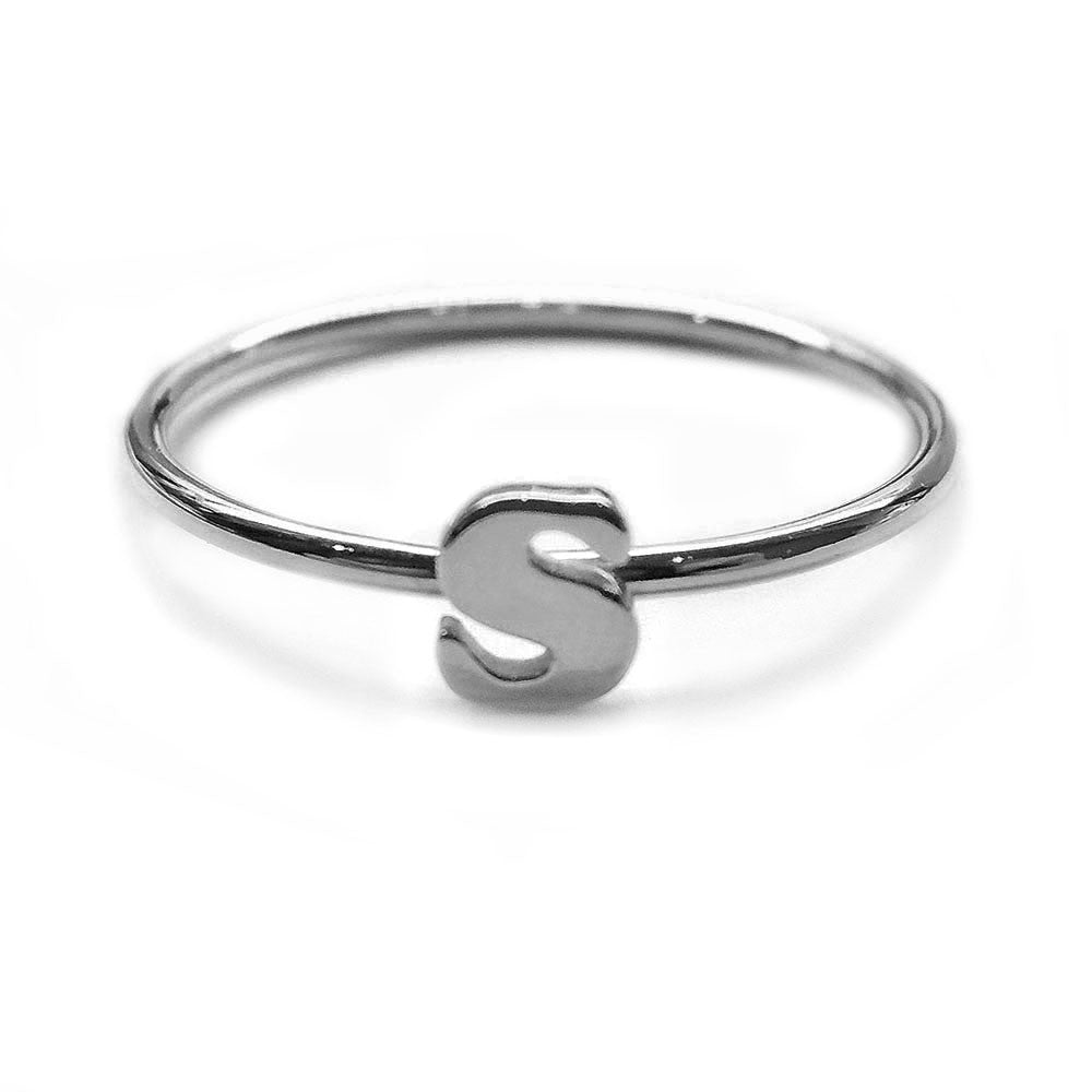Alphabet Ring N - Z, & (Black Silver) - Chainless Brain