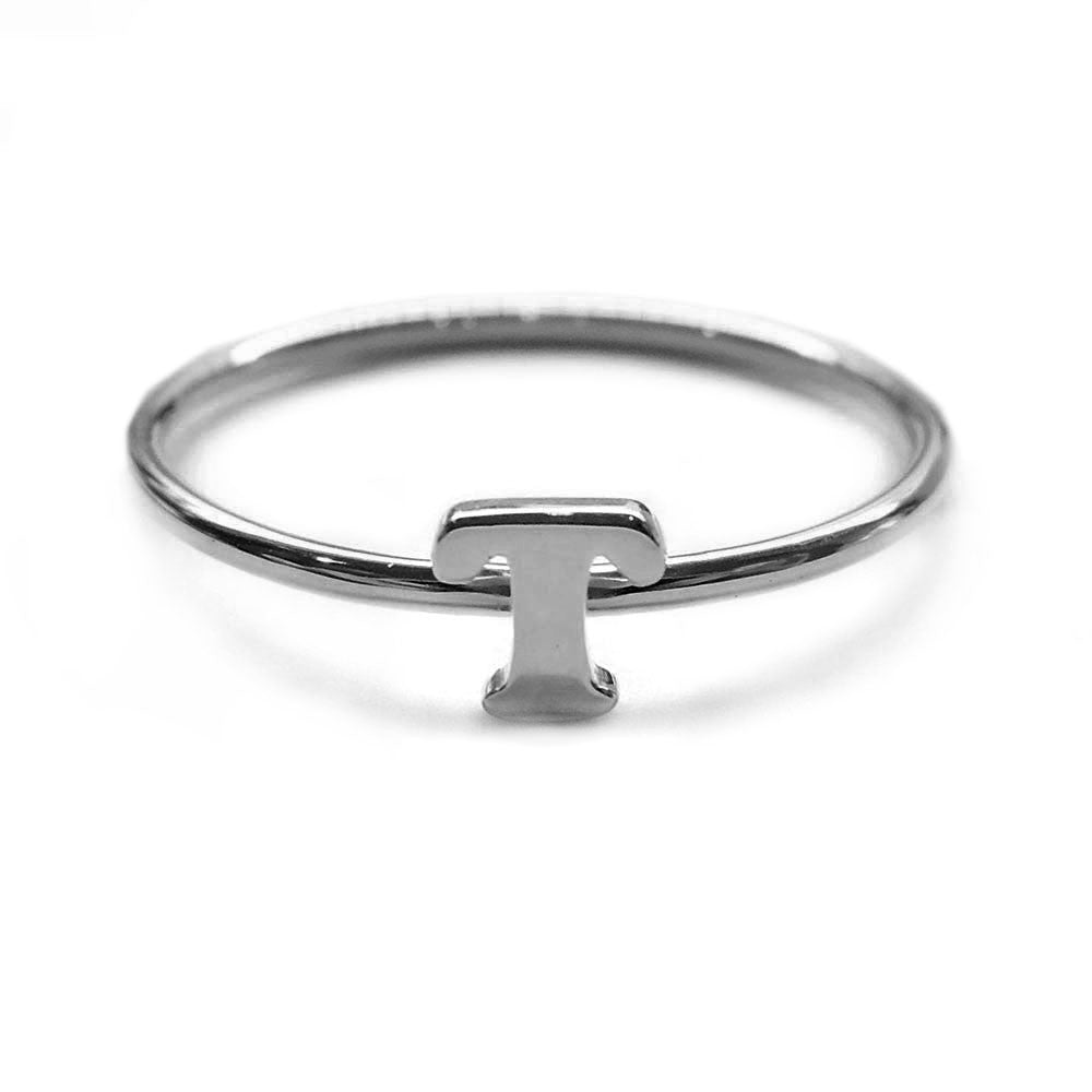 Alphabet Ring N - Z, & (Black Silver) - Chainless Brain