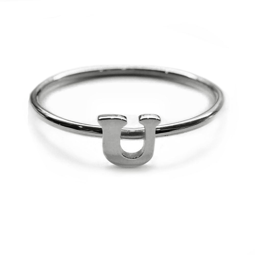 Alphabet Ring N - Z, & (Black Silver) - Chainless Brain