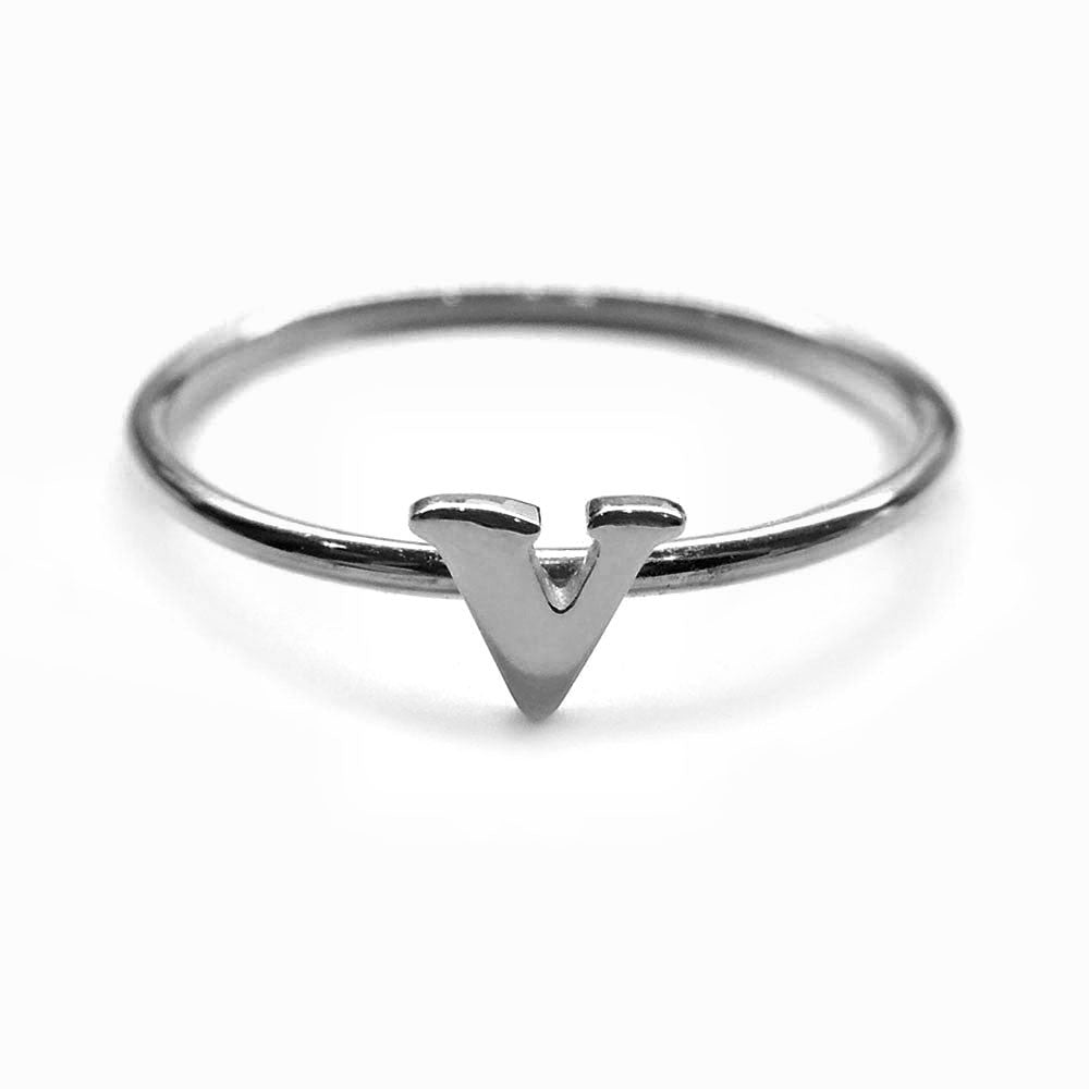 Alphabet Ring N - Z, & (Black Silver) - Chainless Brain