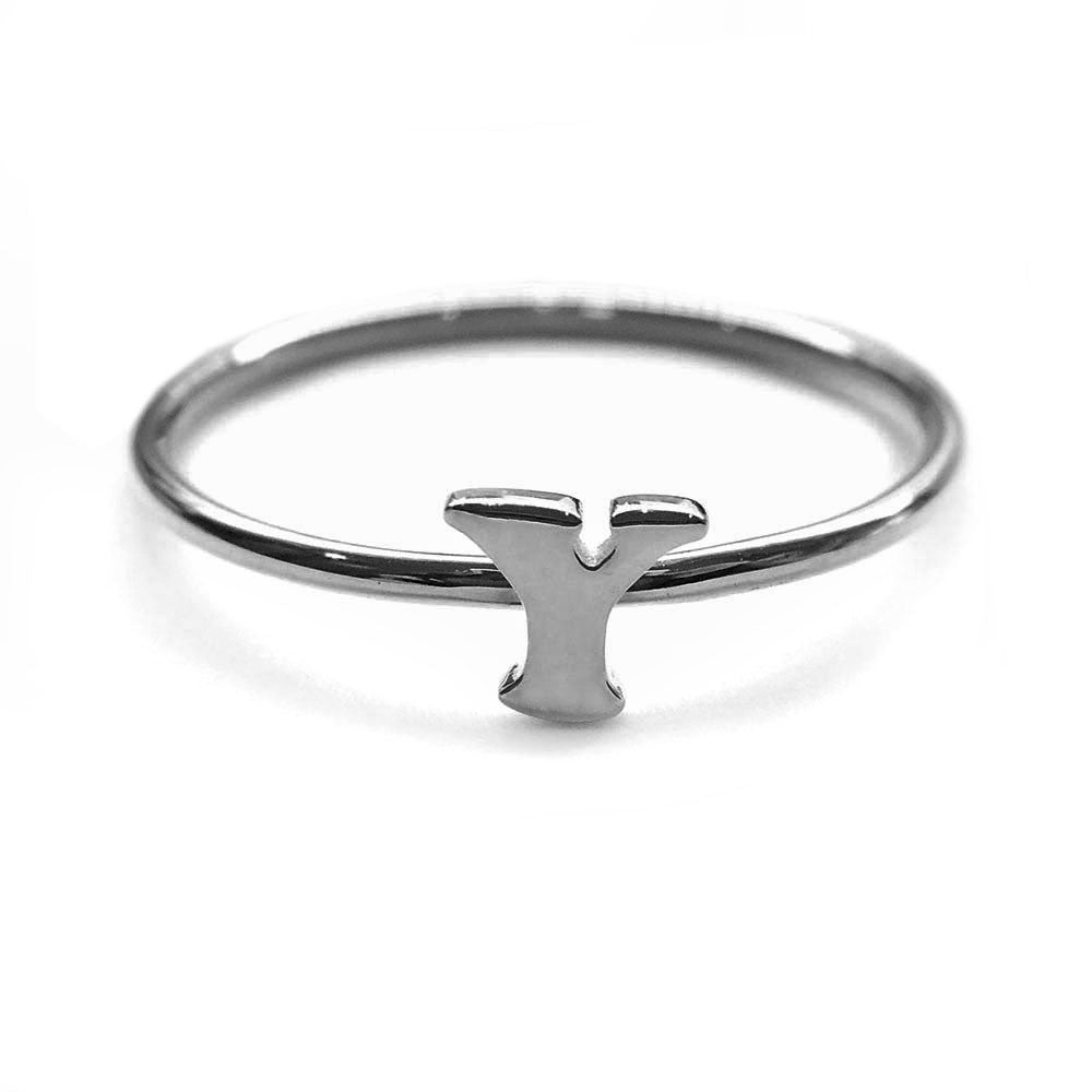 Alphabet Ring N - Z, & (Black Silver) - Chainless Brain