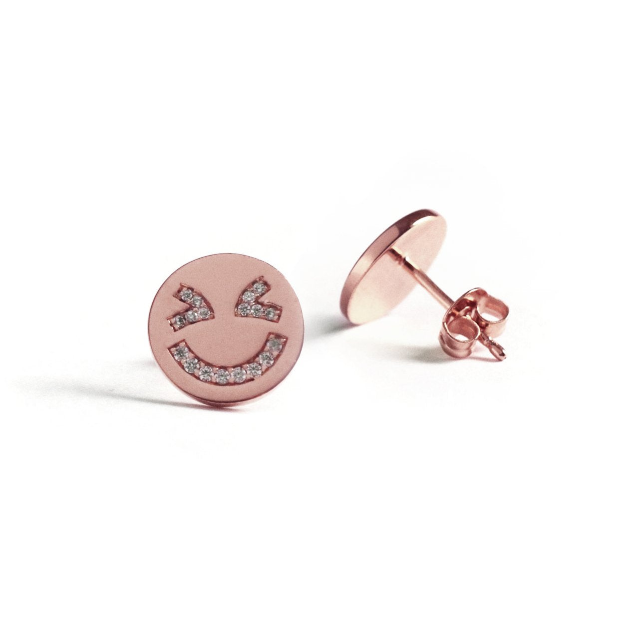 Laughing Face Earrings (Rose Gold) - Chainless Brain