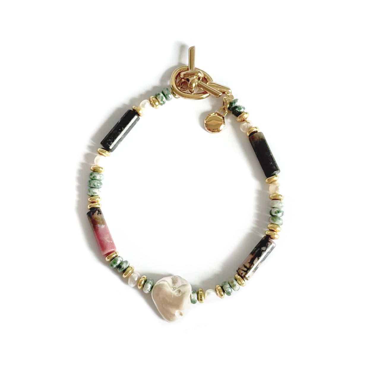 Green Spot Jasper Pearl Bracelet