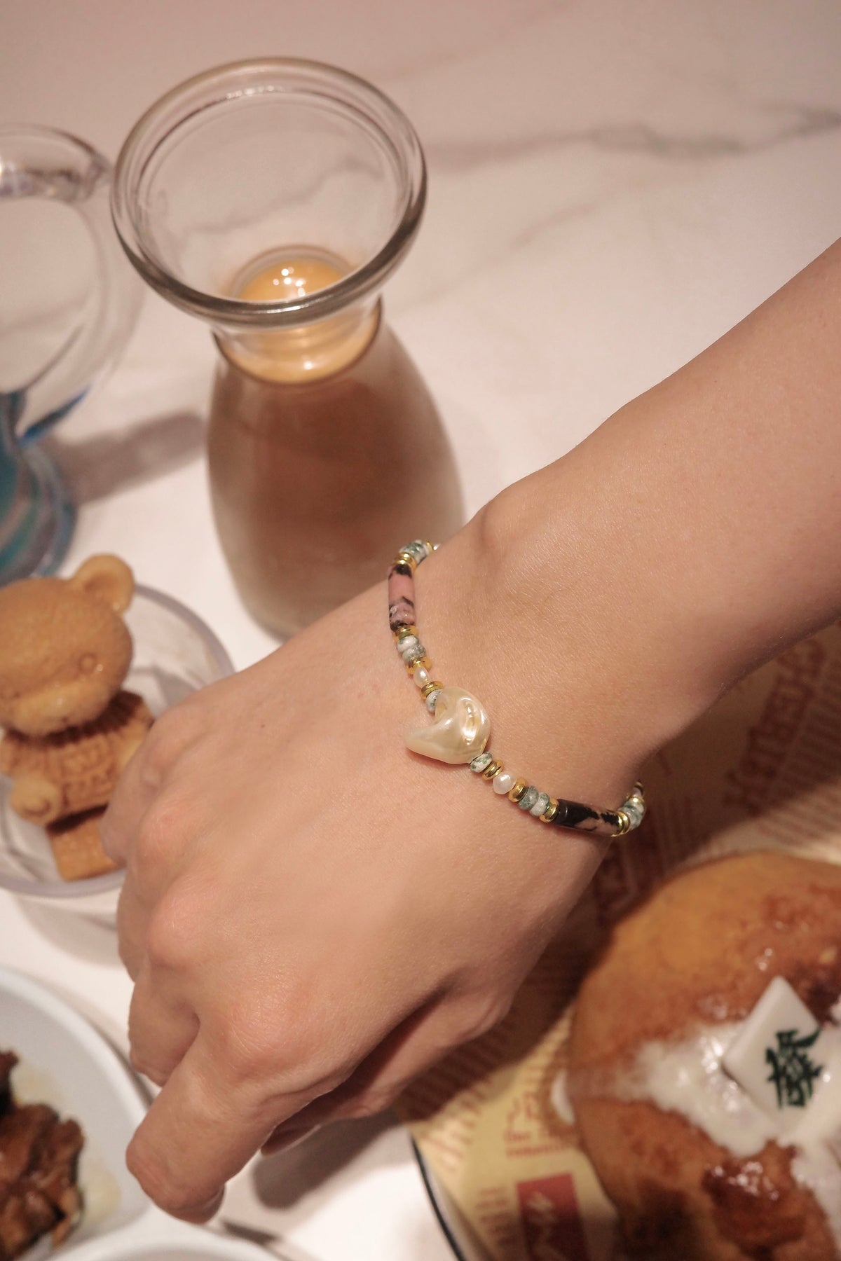 Green Spot Jasper Pearl Bracelet