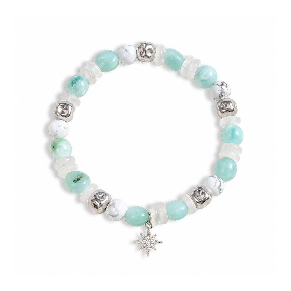 Green Angelite, Howlite & Clear Quartz Crystal Bracelet