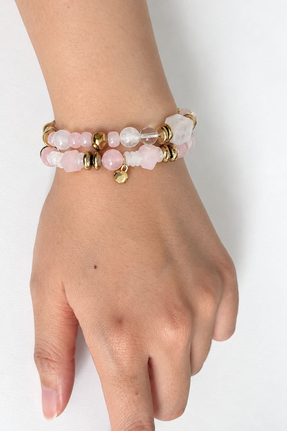 Rose Quartz & Clear Quartz Crystal Bracelet