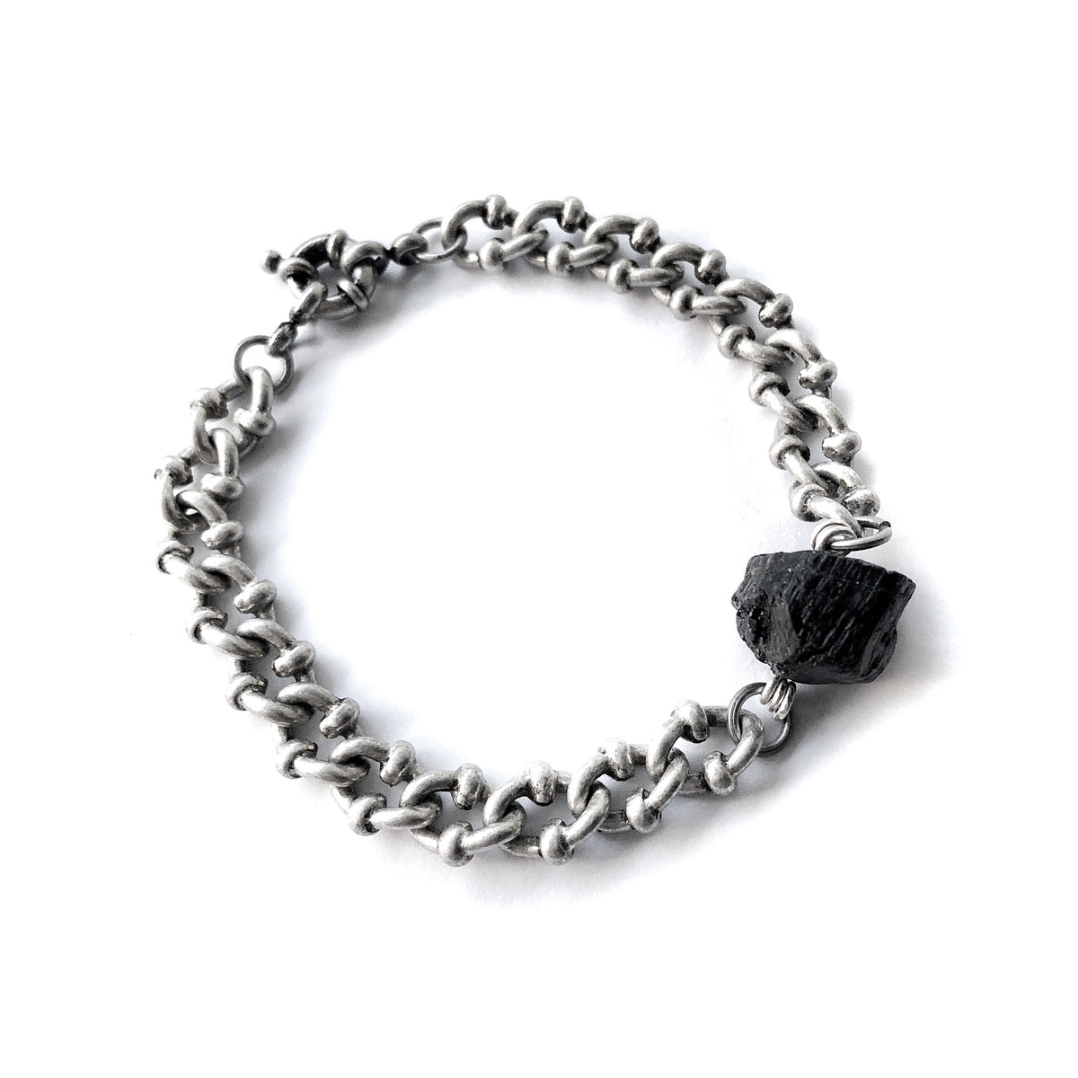 Black Tourmaline Dark Silver Bracelet - Chainless Brain