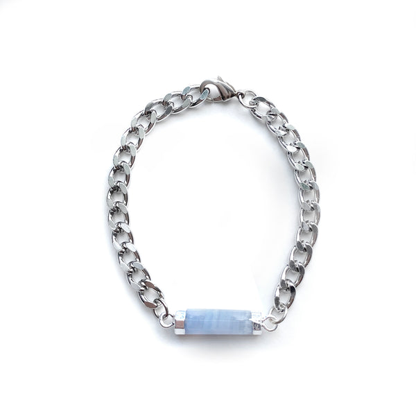Blue Lace Agate Silver Bracelet - Chainless Brain