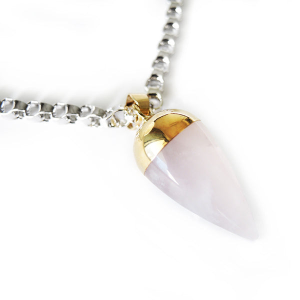 Rose Quartz Bullet Necklace (Silver) - Chainless Brain