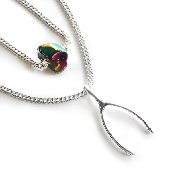 Aura Quartz Wishbone Necklace - Chainless Brain