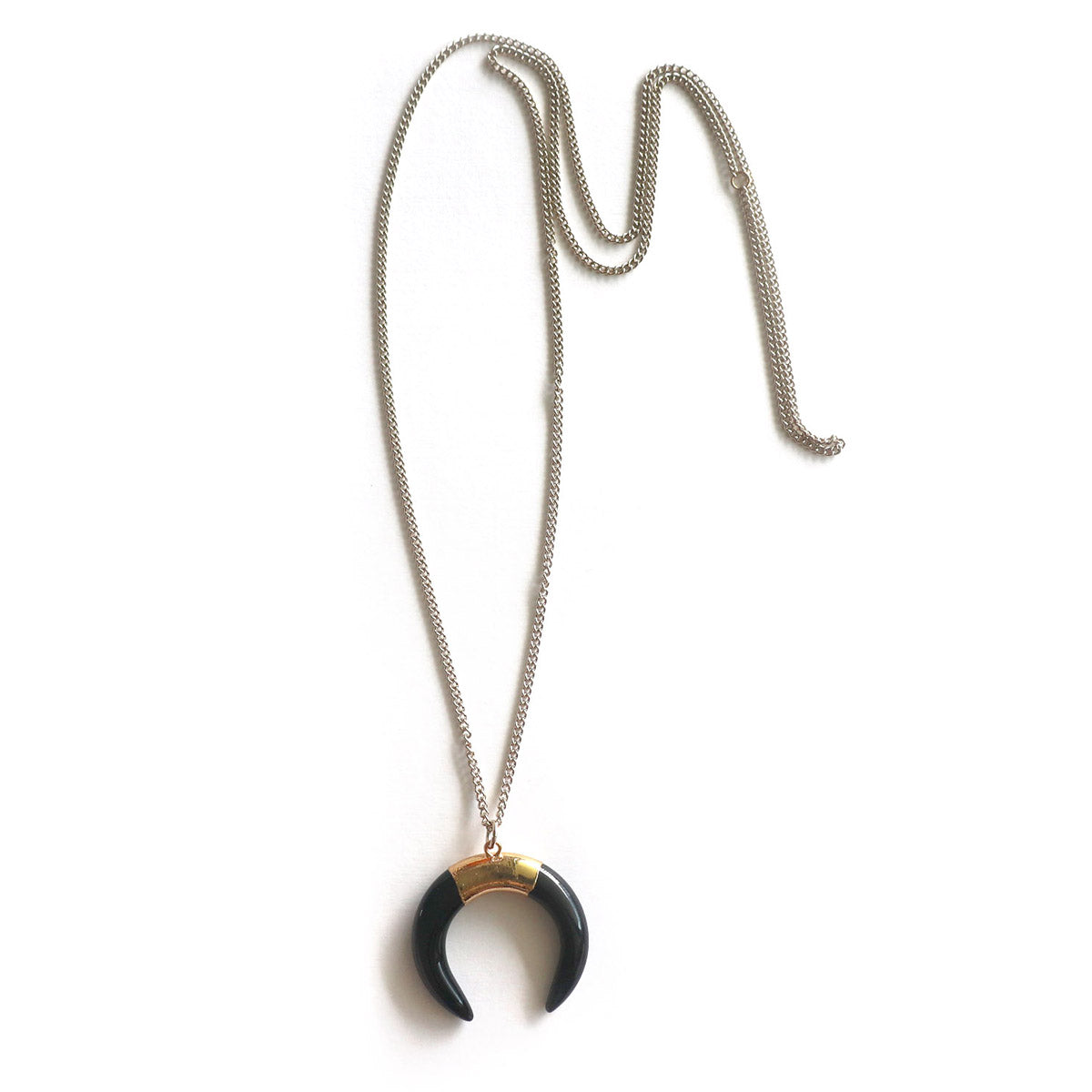 Black Agate Ox Horn Necklace - Chainless Brain