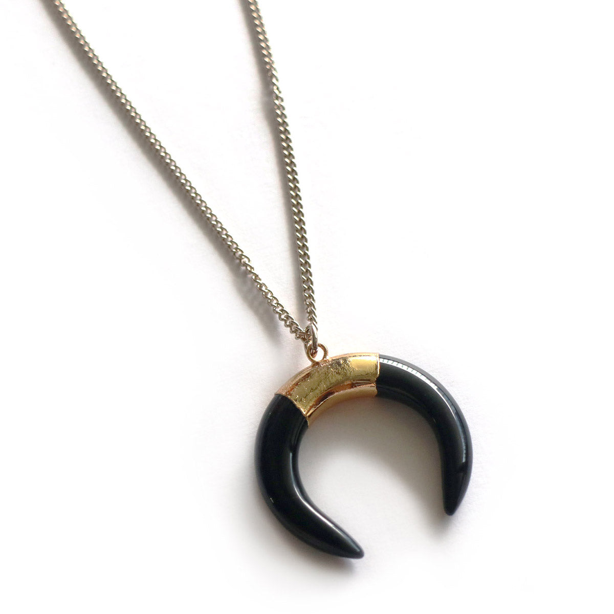 Black Agate Ox Horn Necklace - Chainless Brain
