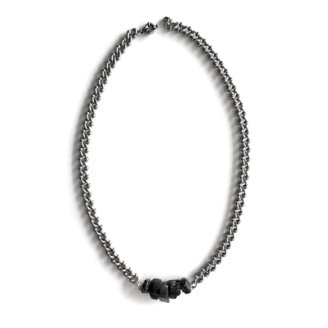 Black Tourmaline Dark Silver Necklace - Chainless Brain