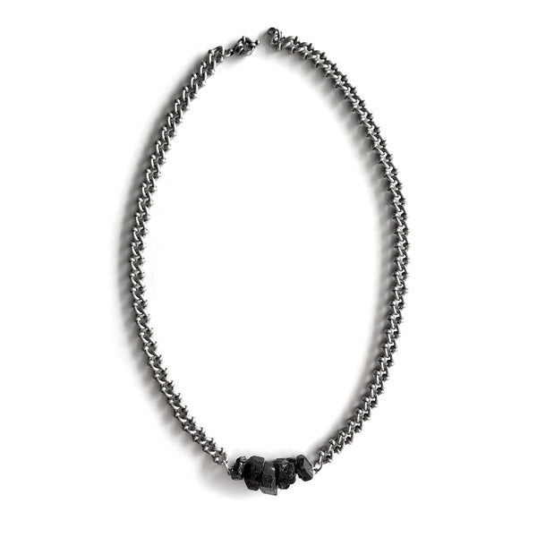 Black Tourmaline Dark Silver Necklace - Chainless Brain