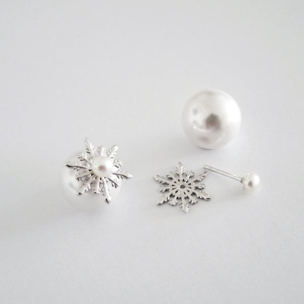 Detachable Snowflake Earrings (Pearl) - Chainless Brain