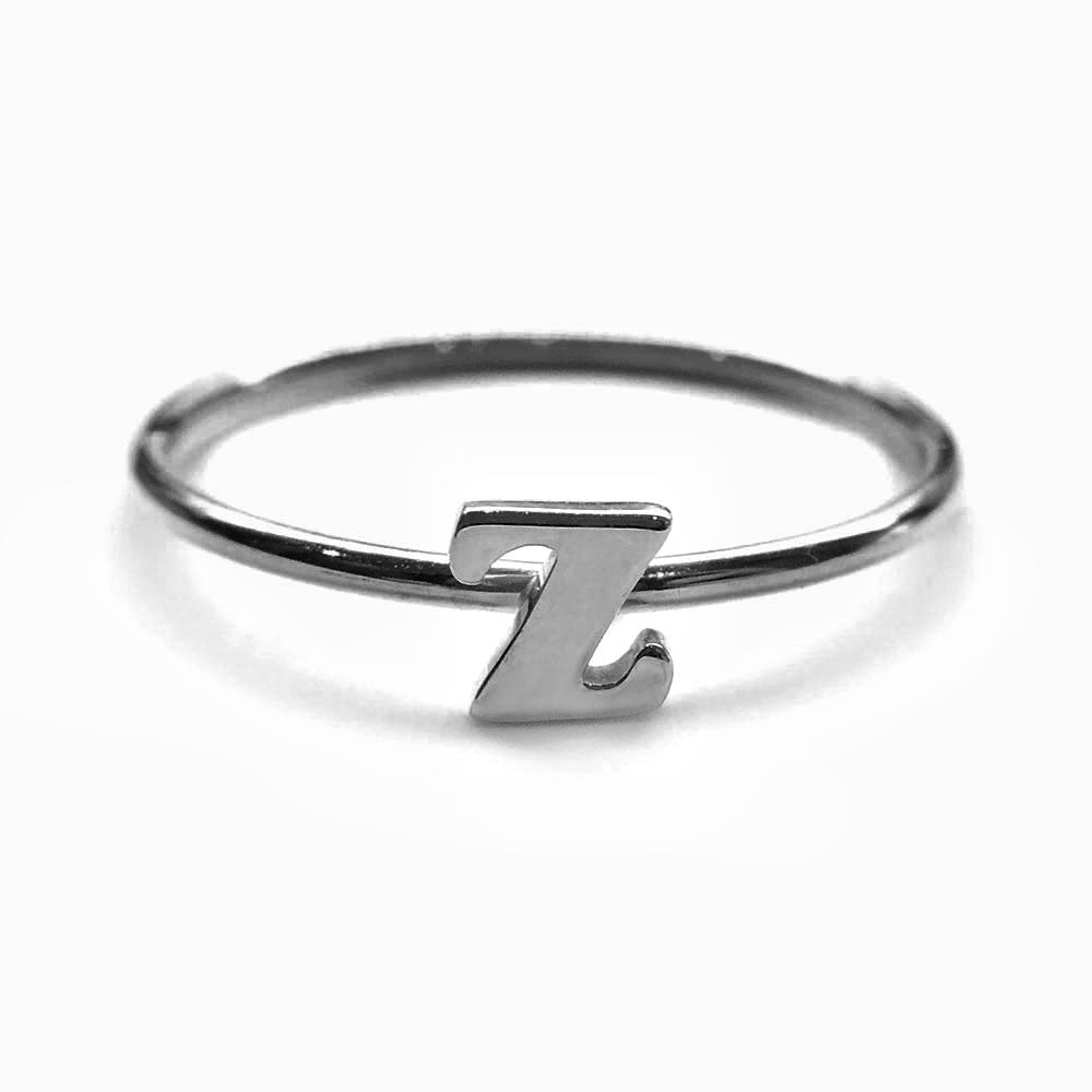 Alphabet Ring N - Z, & (Black Silver) - Chainless Brain