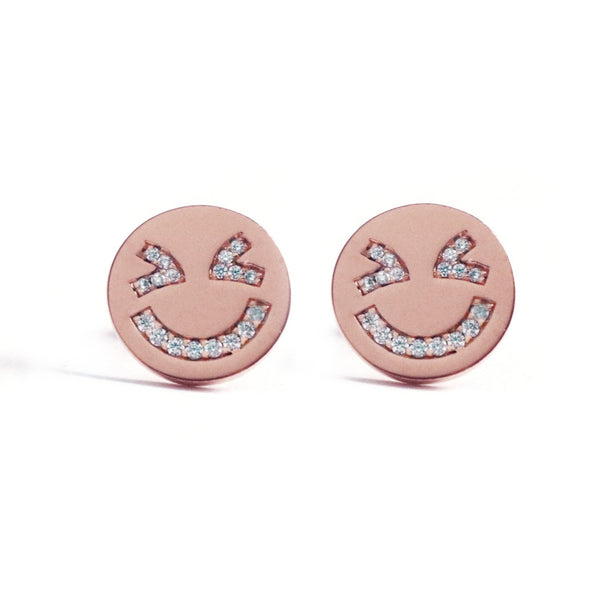 Laughing Face Earrings (Rose Gold) - Chainless Brain