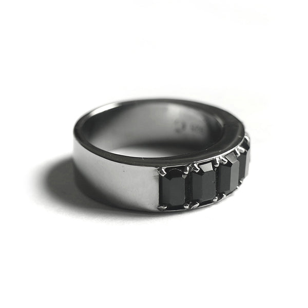Black Octagon Fancy Ring (Dark Silver) - Chainless Brain