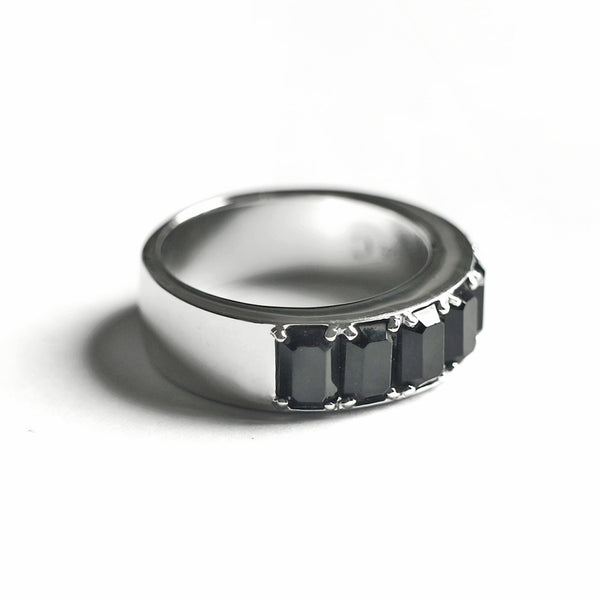 Black Octagon Fancy Ring (Silver) - Chainless Brain