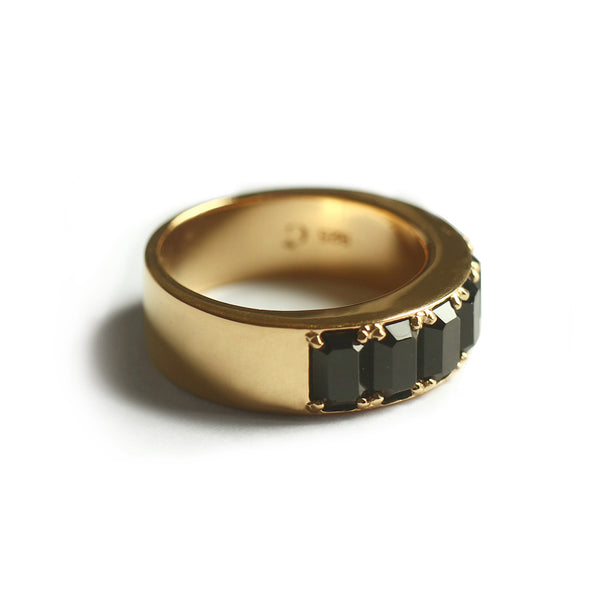 Black Octagon Fancy Ring (Yellow Gold) - Chainless Brain